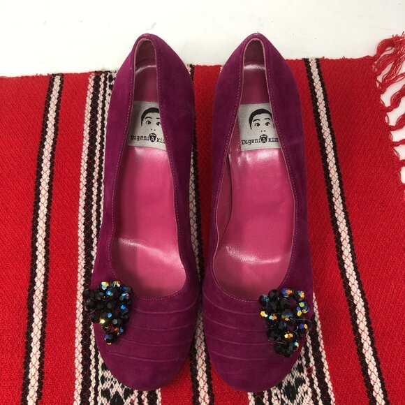 Eugenia Kim Pink Suede Round Toe Beaded Heels 37 - Picture 3 of 11